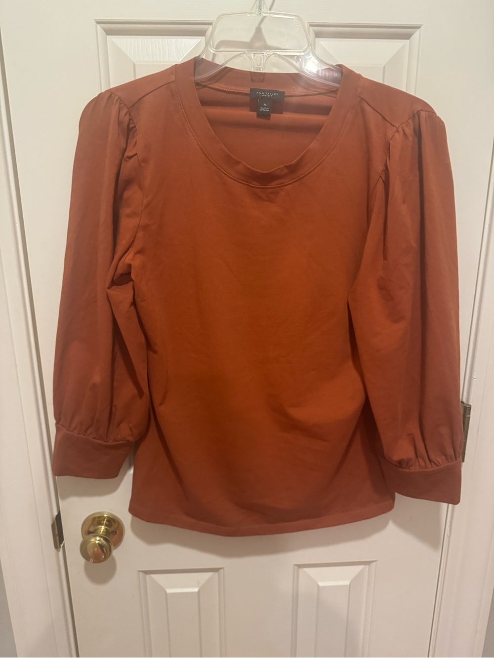 Ann Taylor Rust Orange Puff-Sleeve Long Sleeve Top